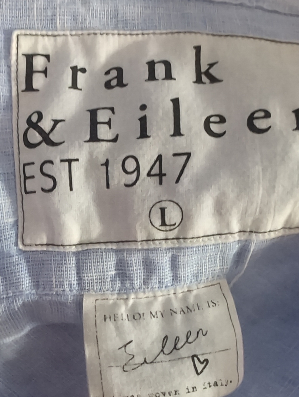 Frank & Eileen $258 Blue Woven Linen Shirt Large - Picture 3 of 5